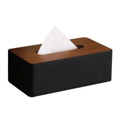 中古风胡桃木编织皮革纸巾盒