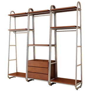 开放式衣柜北欧铁艺步入式衣架落地卧室置物架衣橱框架金属衣帽间