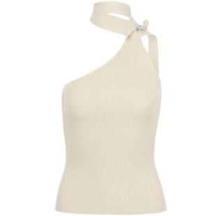 CALVINLUO 24新品 手钩花胸针单肩针织背心吊带 米白/浅紫/褐色