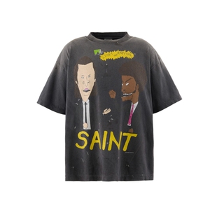 Saint Michael美式潮牌McHotdog热狗同款水洗做旧休闲宽松男女T恤