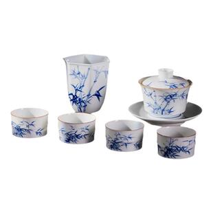 景德镇官方陶瓷手绘茶具茶杯中式青花三才盖碗茶杯新款套装乔迁礼