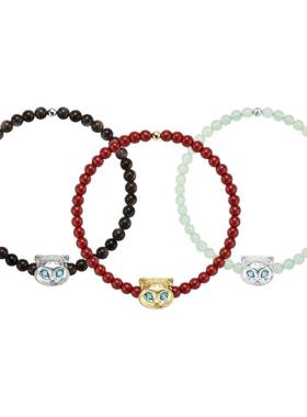 手链情侣款925银可爱豹黑曜石