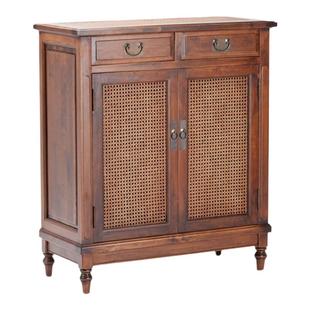 长青藤鞋柜实木两门藤编织客厅玄关门厅柜中式仿古鞋柜收纳大容量