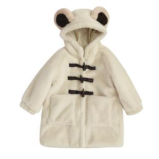仿水貂毛外套儿童可爱小熊耳朵女童皮草冬季加厚环保毛绒大衣连帽