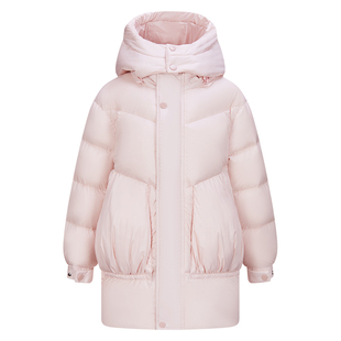 雪中飞kids儿童羽绒服中长款女童帽子可拆中大童加厚防泼水面包服