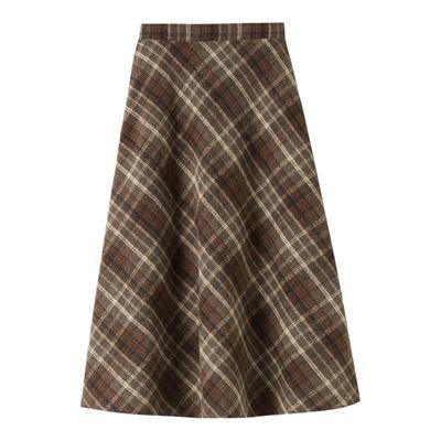 拉夏贝尔灰色毛呢格子半身裙女秋