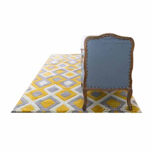 黄色轻奢格子地毯客厅茶几沙发卧室床边书房衣帽间手工地毯定制