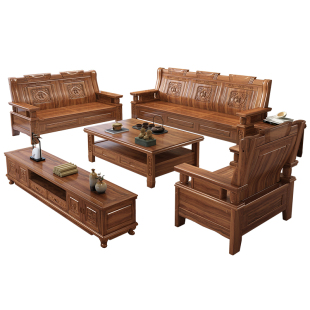 朴树木作 实木沙发组合中式古典雕花简约红椿木农村客厅冬夏两用