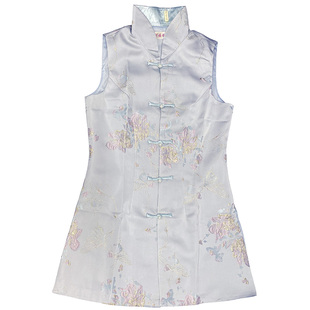 年轻款蓝色唐装女士秋冬装中式旗袍上衣背心马夹马甲中国风外套