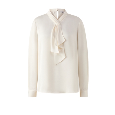 【缎面】PRICH简约纯色交叉飘带领衬衫春季知性光泽衬衣女