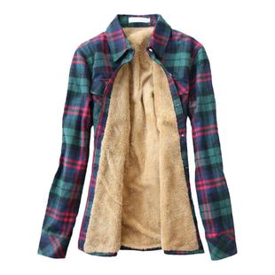 2025大码格子保暖加绒衬衫女长袖秋冬外套打底寸韩版加厚衬衣女装