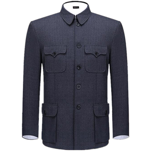 男士中老年人中山装爸爸套装宽松春秋厚款扣子外套爷爷军便70岁80