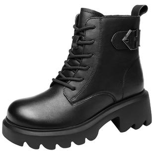 强人3515女靴冬季保暖羊毛靴加绒加厚真皮短靴潮流马丁靴厚底增高