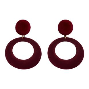 秋冬百搭新款复古丝绒红绿撞色气质耳环港风几何圆形圈圈耳钉耳饰