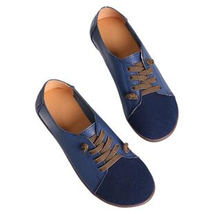 女鞋跨境大码反绒拼接牛皮透气软底舒适平底豆豆鞋一脚蹬休闲单鞋