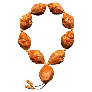 包衣八宝弥勒橄榄核手串男士高端核雕文玩原籽精雕雕刻八大弥勒佛