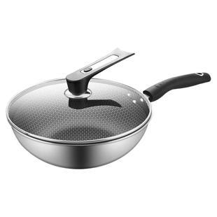 德国不粘锅炒锅家用304不锈钢炒菜锅电磁炉煤气灶专用平底锅锅具