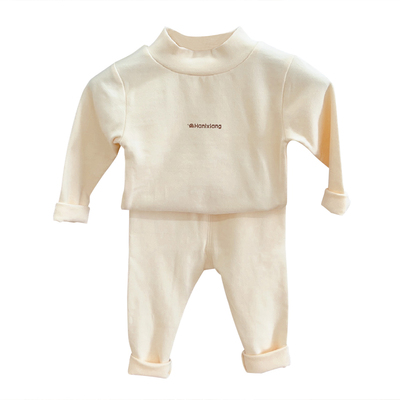 冬男女童纯棉磨毛半高领内衣套装