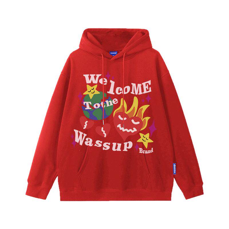 WASSUP美式喷墨工艺红色卫衣