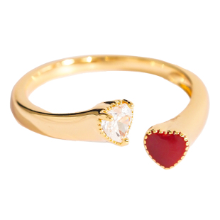 A爱心截面设计感戒指女红色高端精致时尚设计感小众新年圣诞配饰