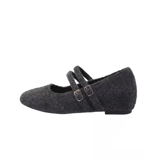 内增高5CM加绒勃肯玛丽珍鞋女秋冬季保暖棉单鞋一脚蹬灰色毛毛鞋