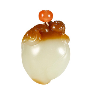 玉说和田玉生肖猴吊坠男女款玉坠寿桃糖青白玉立体灵猴献寿玉挂件