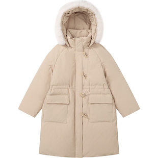 笛莎官方女大童羽绒服2025冬季新款青少年中长款连帽羽绒服外套