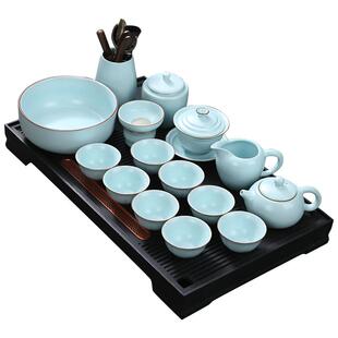 汝窑儒雅功夫茶具可养开片茶壶茶杯泡茶器陶瓷家用整套纯色茶具