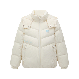 Champion冠军女童装25冬季新款防泼水抗菌可拆卸连帽羽绒服外套