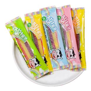 彩虹糖酸砂酸条软糖混合水果味橡皮糖果独立包装儿童零食散装批发