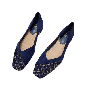 2026女鞋春款韩版法式小香风低跟粗跟单鞋女方头百搭工作鞋42码鞋