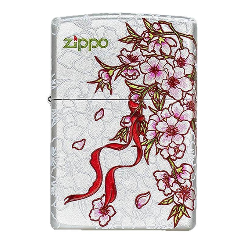 ZIPPO官方打火机秘境桃花镀银彩绘情侣七夕情人节送男友防风正品