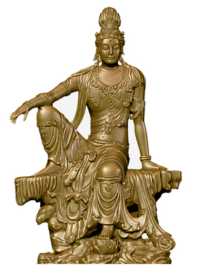 简修行黄铜自在水月观音摆件