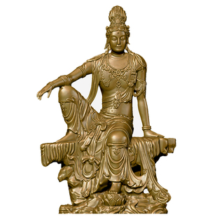 简修行辽代水月观音摆件造型水月观音佛像纯黄铜实心桌面禅意装饰