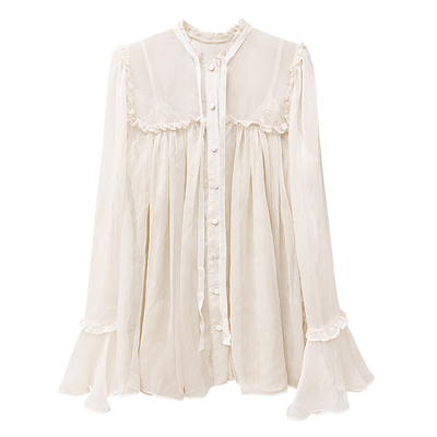 荷叶边雪纺衬衫系带连衣裙两件套