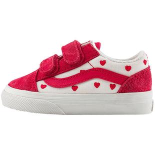 Vans范斯童鞋官方 Old Skool V红白拼色满身爱心魔术贴小童板鞋