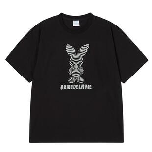 ADLV条纹兔印花短袖女t恤2025新款纯棉男女夏季上衣潮牌潮流宽松