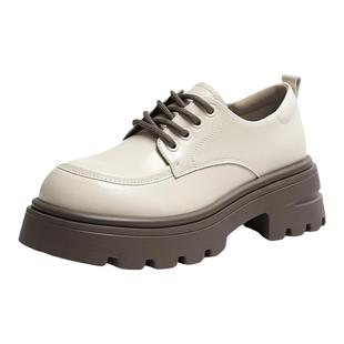 红蜻蜓厚底加绒乐福鞋女冬季新款女鞋英伦风皮鞋女款增高黑色鞋子