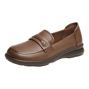 红蜻蜓女鞋2026春季新款真皮软底舒适妈妈鞋一脚蹬皮鞋女士平底鞋