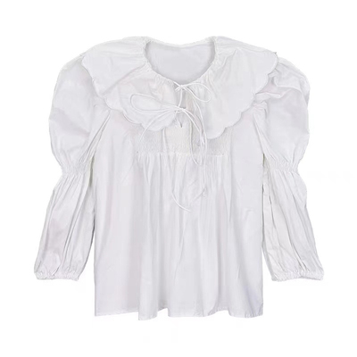 范雯雯 奶huhu的衬衫 韩版复古少女娃娃领甜美上衣春系带衬衣