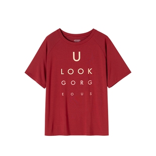 Jockey睡衣女士莫代尔短袖T恤简约薄款夏天可外穿出门家居服上衣