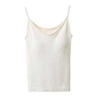 优可丝纤维 免穿文胸 无缝抽条修身显瘦细肩带胸垫吊带背心女