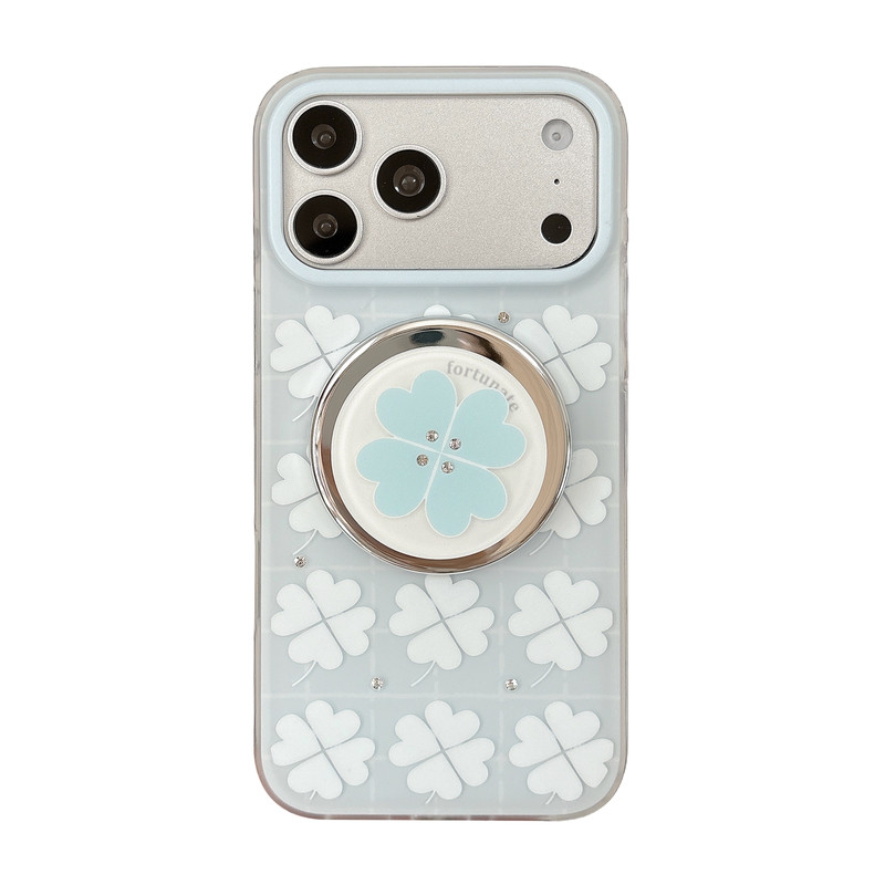 ins点钻幸运四叶草iphone18苹果17promax小众16pro轻薄15女生相机ai键亚克力双层IMD同款磁吸支架防摔手机壳