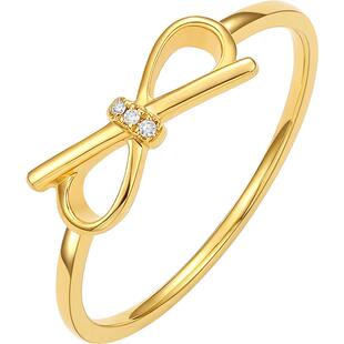 周六福黄18K金钻石戒指女蝴蝶结天然真钻璀璨au750彩金手饰新年