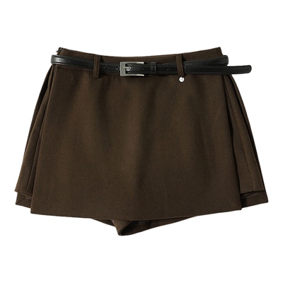 秋冬季设计感高腰毛呢短裙裤