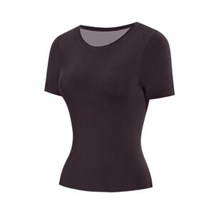 从轻自带胸垫上衣正肩T恤女凉感收腰显瘦百搭短袖薄修身亲肤透气