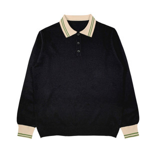 秋冬季轻奢风衣服男款上衣针织衫英伦复古拼色翻领修身男士polo衫