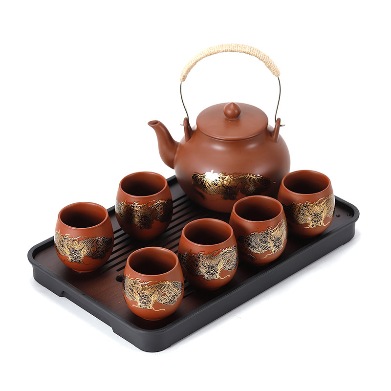 紫砂原矿提梁壶防烫茶具套装大号容量泡茶壶客厅家用茶盘变色茶杯