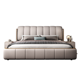 真皮床现代简约主卧1米8双人大床高端大气意式轻奢软包储物婚床