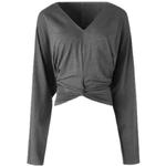 ourhour 腰间扭结 黑色V领褶皱露脐蝴蝶袖上衣 女设计感纯色上衣